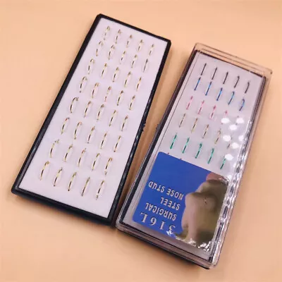$0.99 • Buy 40PCS/Lot 8x0.5mm Nose Rings Punk Body Piercing Stainless Steel Body Jewelry
