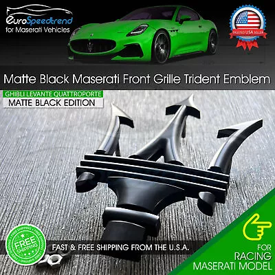 Maserati Matte Black Front Emblem 3D Trident Grille Badge OEM Ghibli Levanti • $39.99