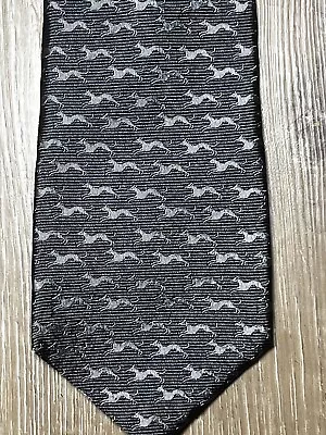 David Chu Made In Italy Thick Gray Dog Hound Print 7 Fold Silk Tie NWT • $40