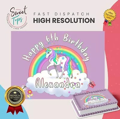 Unicorn Rectangle Personalised Edible Birthday Cake Topper Decoration • £4.99