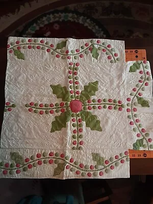 Antique Doll Bed Hand Sewn Quilted Quilt Red White And Green Appliqué Rare • $150