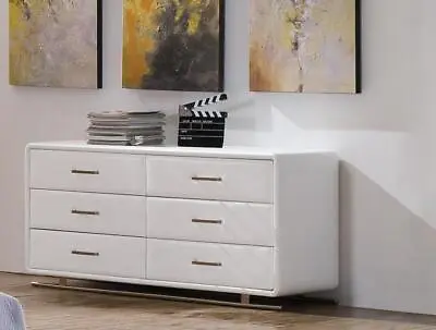 Dresser Luxury Upholstered Sideboard Cabinet Chest Of Drawers White Leather Wood • £1305.68