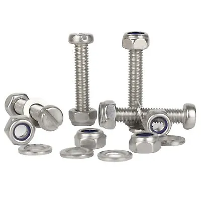 M2 M2.5 M3 Slotted Cheese Head Machine Screws Nyloc Nuts Washers Stainless Steel • £5.21