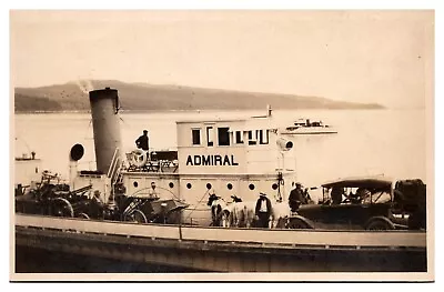 RPPC 1921  Admiral  Steam Ferry Cars Cows Farming Eqpt Laconia NH Postcard • $14.99