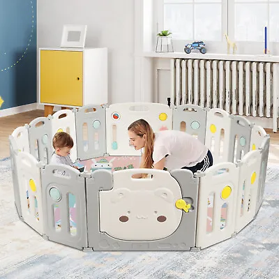 14/16 Panels Baby Playpen Foldable Toddler Safety Gate Fence W/ Educational Toys • $150