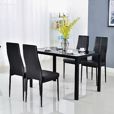 5 Piece Modern Table Set For 4Kitchen Table And Chairs For 4Black Glass Small  • $250.99