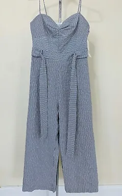 ZARA Striped Jumpsuit With Belt Wide Leg Fit  L DEFECT • $28.53