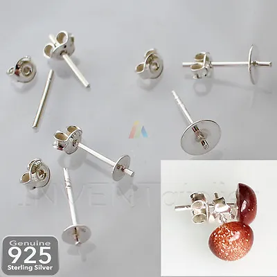 925 STERLING SILVER Earring Stud Posts With Pin For Gluing + Butterfly Backs 429 • £3.57
