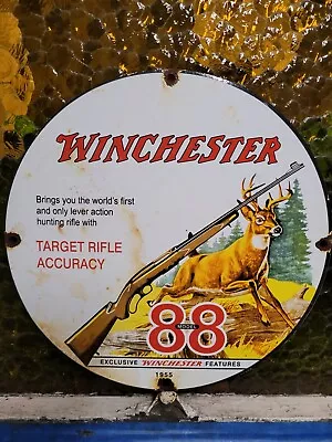 1955 Vintage Winchester Old Porcelain Sign Buck Deer Hunting Gun Rifle Shotgun • $210.13