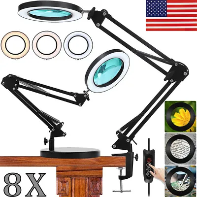 $28.84 • Buy Magnifier LED Lamp 8X Magnifying Glass Desk Table Light Reading Lamp Clamp Base