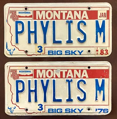 Montana Vanity License Plate Pair -   Phylis M  - 1983 - Phyllis • $14.99