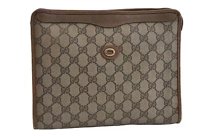 Authentic GUCCI Vintage Clutch Hand Bag Purse GG PVC Leather Brown 8507I • $589.86