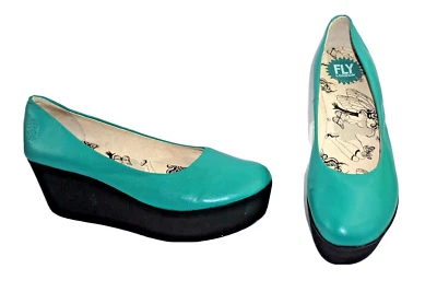 £29.99 • Buy Fly London Turquoise Leather Flatform Shoes Uk Size 8. Eu 41