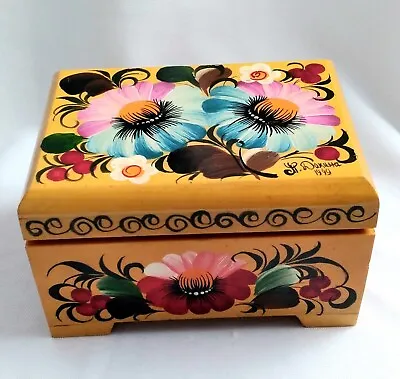 Vintage Colorful Handpainted Floral Rectangle Wooden Trinket Decorative Box Sign • $26.99