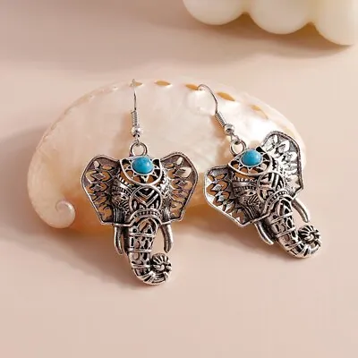 Vintage Boho Elephant Earrings Turquoise Earrings Stud Jewelry Gift • $9.99