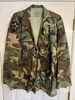 US Army Jacket Mens XL Green Camo Military Field Woodland Camouflage Patches • $39.99