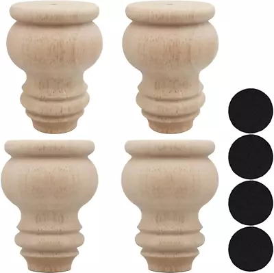 3  Tall Solid Wood Furniture Legs Unfinished Bun Feet For Cabinet Sofa Ottoman T • $20.19