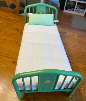 American Girl KIT'S DAY BED With MATTRESS & PILLOW Green Floral Metal Framed Bed • $39.99