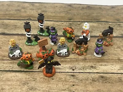 13 Vintage Halloween Miniature Pumpkin Resin Figurines Mini Cat Bat Ghost • $14.99