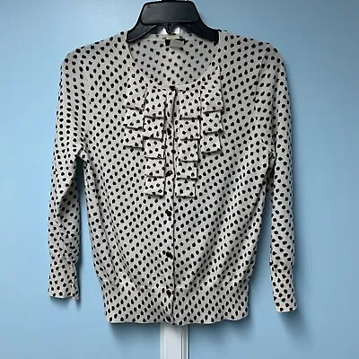 J Crew 100% Merino Wool Dots Ruffled Sequin Leopard Thin Button Up Cardigan S • $24.50