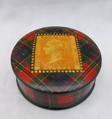 Antique Mauchline Tartan Ware Round Stamp Box Penny Red Stamp Mcpherson • £19.99