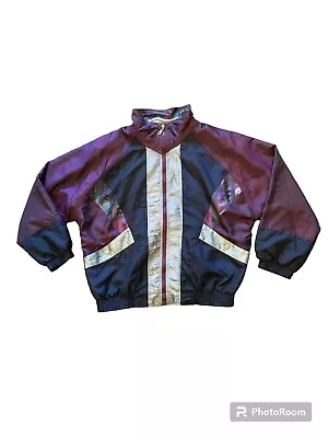 Vtg New York Classics Purple Navy Silver Geometric Windbreaker Sz. L  • $15