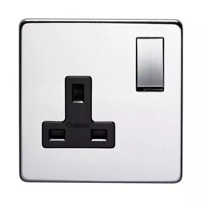 Crabtree 7314/SC Platinum 1 Gang 13A Switch Socket Satin Chrome / Black Insert • £9.95