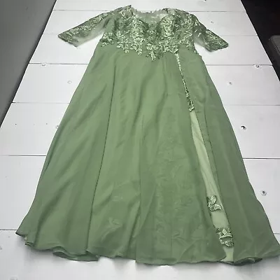 Mother Of Bride Green Lace Sequin Appliqué Maxi Dress Size 18 • $35