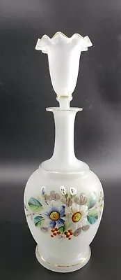 Antique Bristol Glass Hand Painted Hand Blown Ruffle Edge Decanter W/ Stopper • $42.74