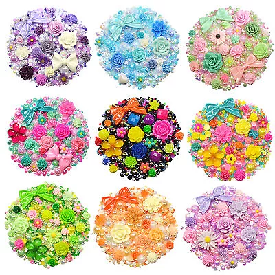 £3.99 • Buy MIX SET Flatback Cabochons & Pearl Diamantes Embellishment Decoden Resin Rose