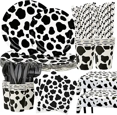 201 Pcs Cow Print Birthday Party Supplies - Cow Themed Straws Cow Napkins Cow Pl • £42.77