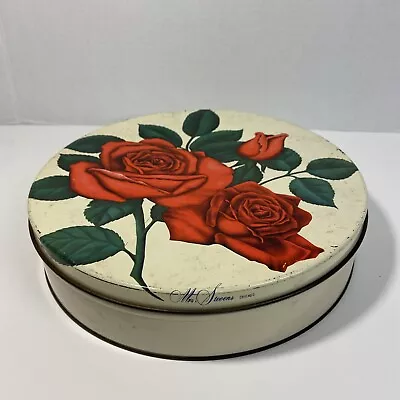 Vintage 10  Mrs. Stevens Chicago Tin W/ Red Roses Candy Cookies Sewing Mom • $20