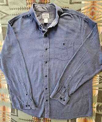 Vintage 90s LL Bean Slate Blue Chamois Button Up Shirt Slightly Fitted Large L • $9