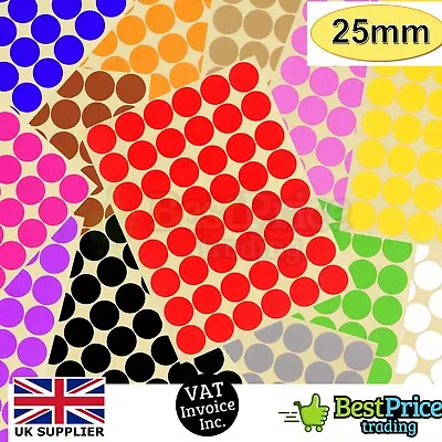 96 X 25mm Coloured DOT STICKERS Round Sticky Adhesive Spot Circles Paper Labels • £0.99