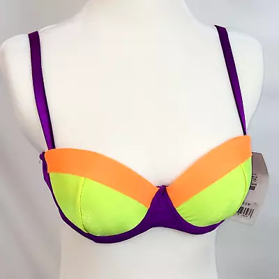 NWT M Push Up Costume Dance Burlesque Bra Top Festival Rave EDC UV Neon Purple • $35.64