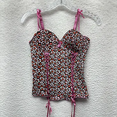 Y2K Vintage Bustier Corset Top S Small Pink Cheetah Leopard Boning Bow Barbie • $78