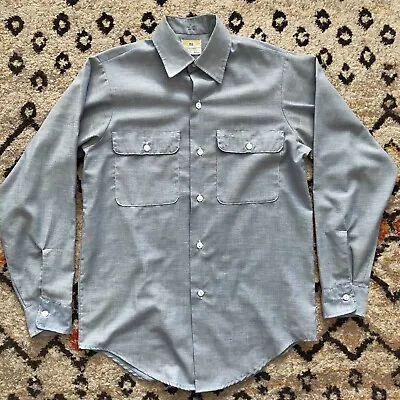 $40 • Buy Vintage '60s Penney's Big Mac Chambray Long Sleeve Work Shirt, 14-14.5/Small