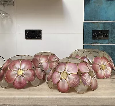 Vintage Mid Century Pretty Boho Pink Flower Capiz Shell Ceiling Light Shade X4 • £49.95