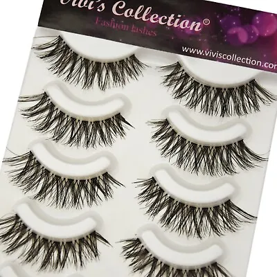 False Lashes Eyelashes Natural Wispy Cross Long Thick Fake Eye Cat Eye Strip S1 • £3.89