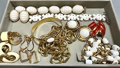 Vintage Jewelry Lot Wearable Monet Signed 12 Piece All White Enamel Clip On • $95