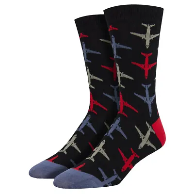 Socksmith Men's Bamboo Crew Socks Airplanes Jet Planes Aircraft Novelty Footwear • $18