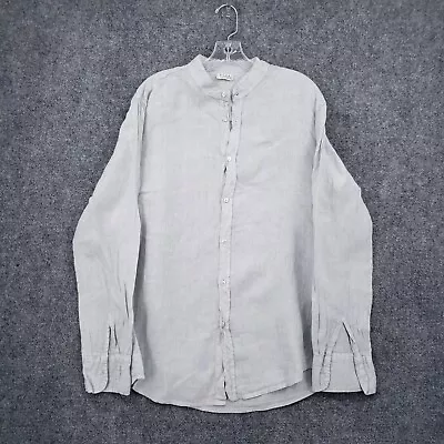 MIDA Undici Button Up Shirt Men M Medium White Linen Mandarin Collar Long Sleeve • $14.99