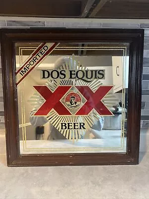 Vintage Rare Wood Frame Dos Equis XX Imported Beer Bar Pub Mirror 17x17  • $45