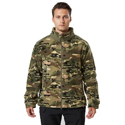 Mens Tactical Jacket Fleece Full Zip Outdoor Warm Army Military Camo Casual Coat • $47.99