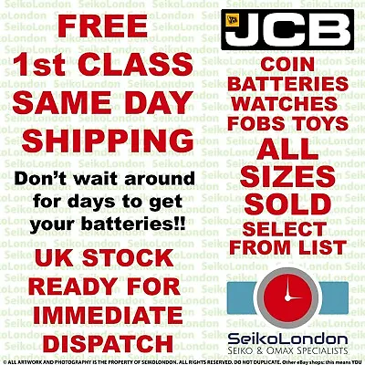 JCB Alkaline Silver Oxide & Lithium ALL SIZES OF WATCH COIN BATTERIES - FAST!! • £3.19