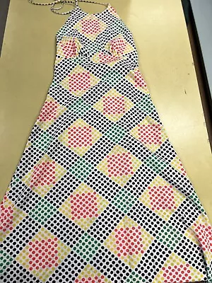 Vintage 1970s  Hippie Mod Retro Halter Neck Polka Dot Maxi Dress Beach Party • $10