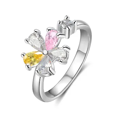 Christmas Gift Mom Wife Personalize Clover Birthstone Ring Adjustable Open Band • $13.99