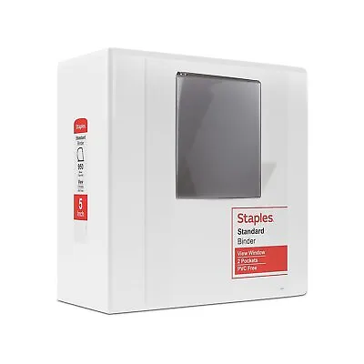 Staples Standard 5-Inch D 3-Ring View Binder White (26360-CC) 976179 • $12.07