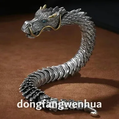 20CM Fine Chinese Miao Silver Fengshui Dragon Head Men's Fashion Bracelet • $263.12