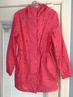 Joules Right As Rain PINK DALMATION Packable Rain Coat Jacket US 8 EUC • $18.49